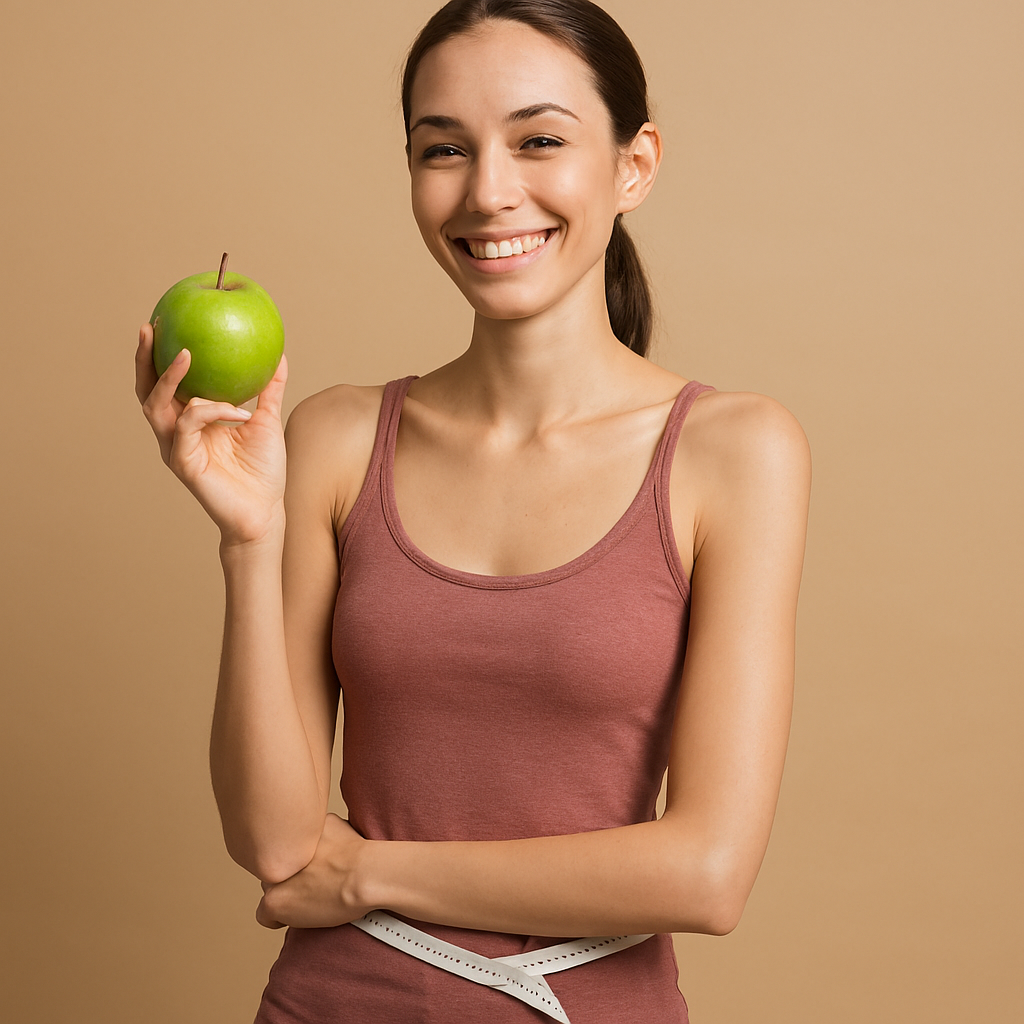 A slim young woman smiling